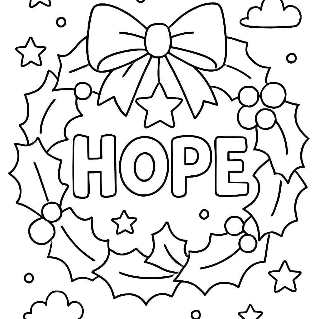 Corona de Navidad con la palabra esperanza en el medio