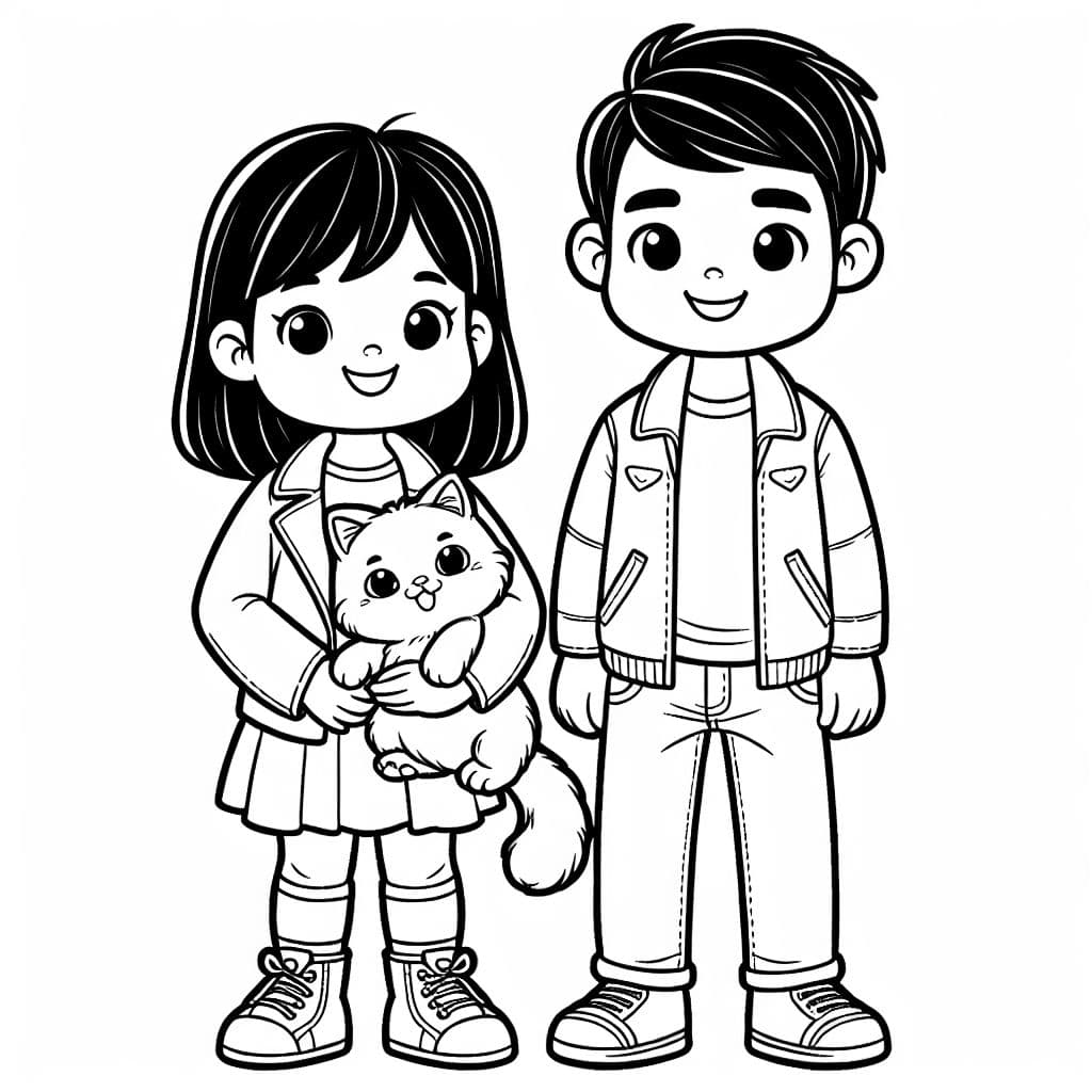 niño sosteniendo un gato esponjoso con su mamá y papá.