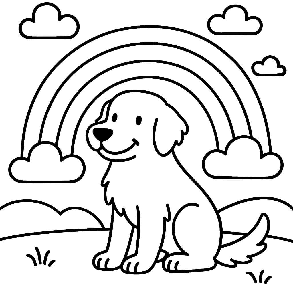 un perro labrador de pelo liso en un arcoíris