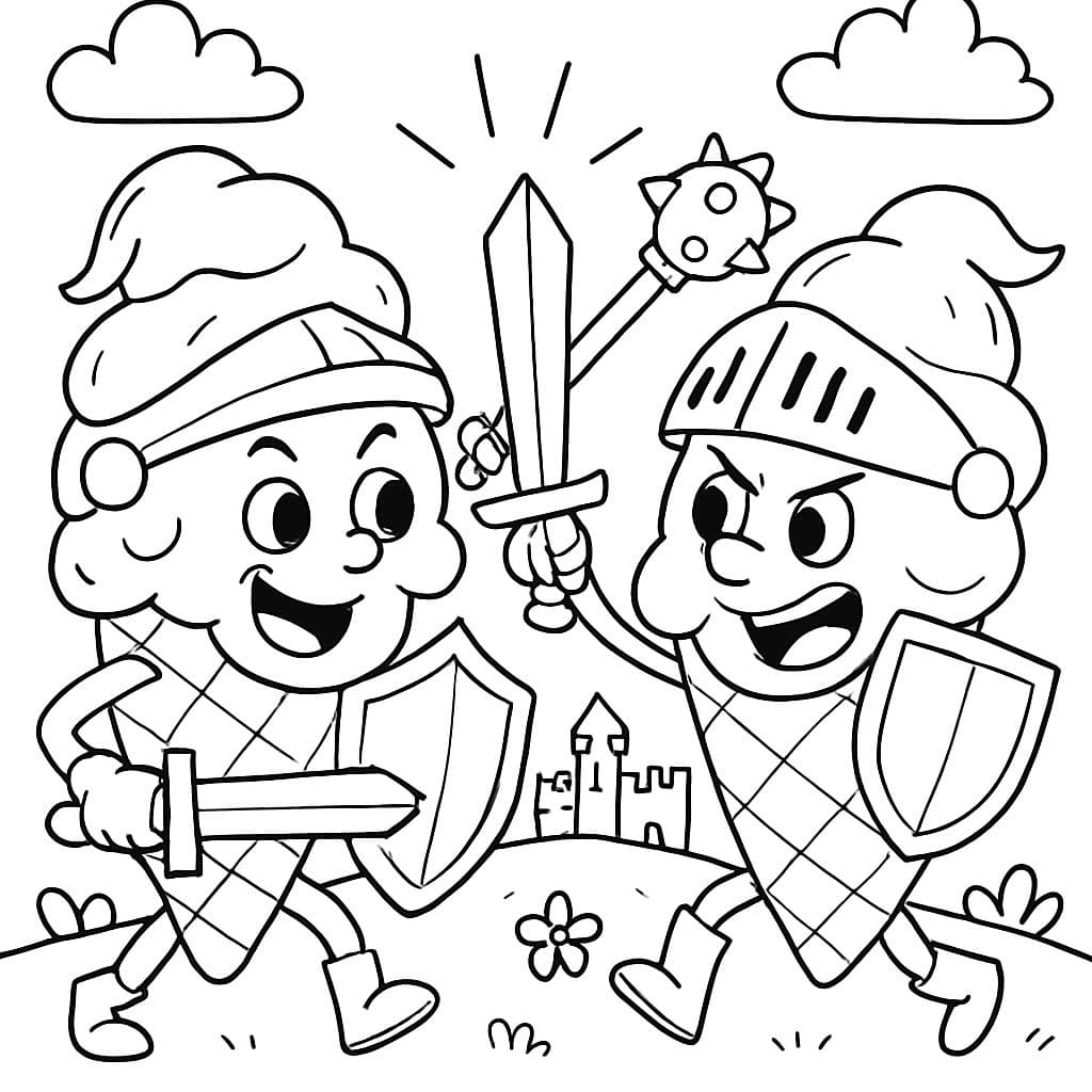 dos conos de helado vestidos de caballeros luchando entre sí