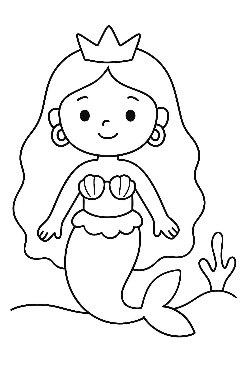 Sereia com cabelo até o chão, coroa, com saia na cauda, com brincos