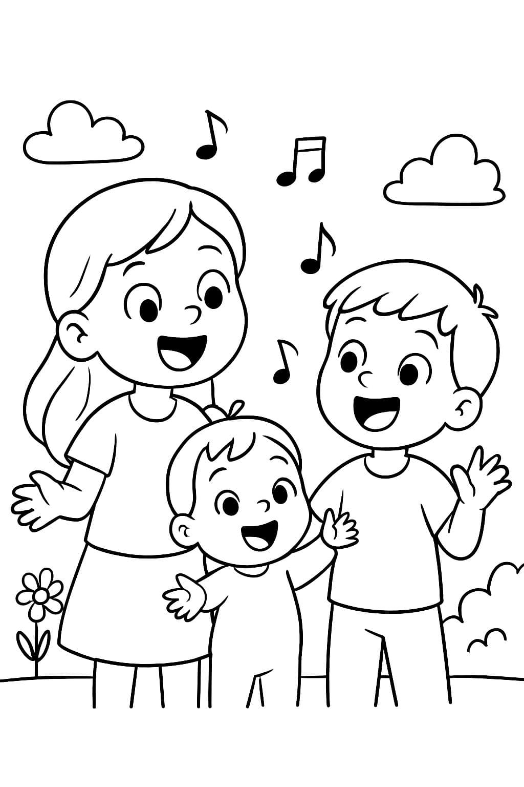 Ältere Schwester, Bruder und kleine Schwester singen