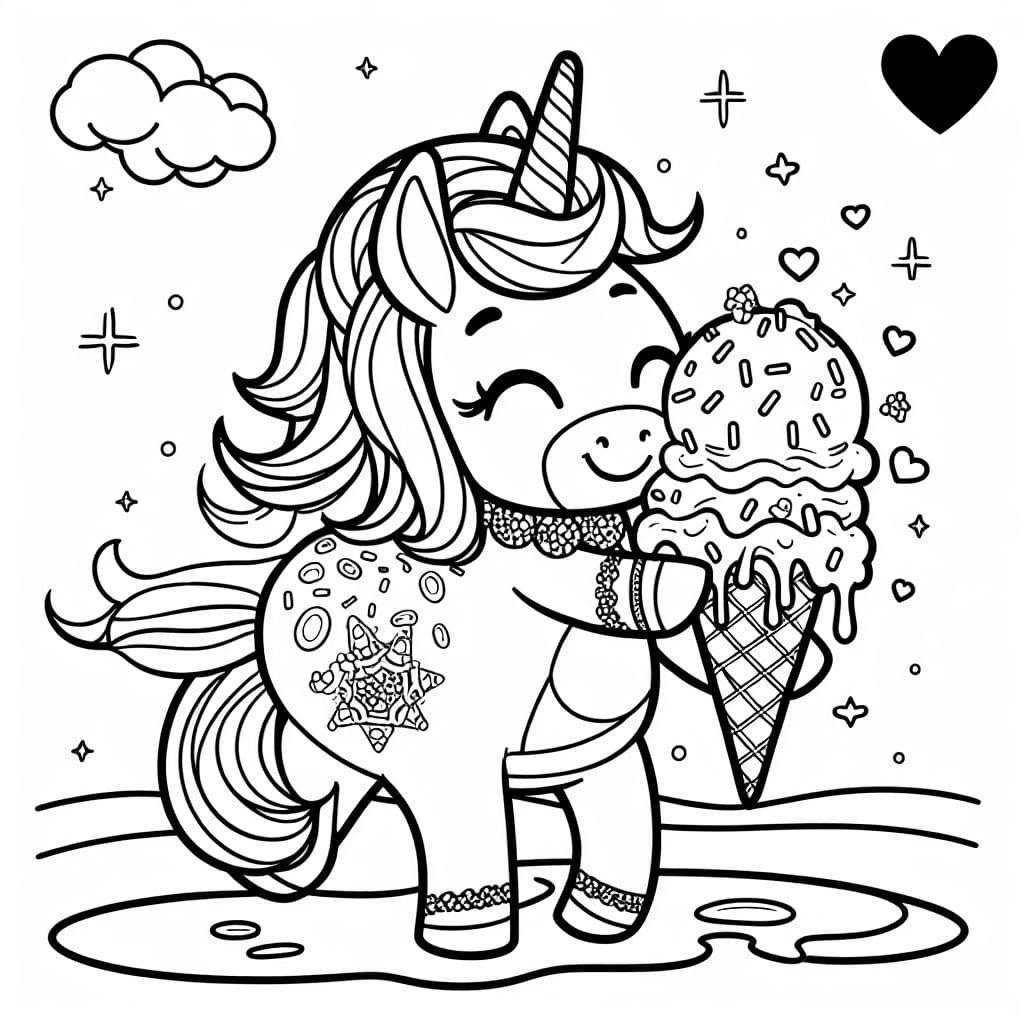 a unicorn kisssing an ice cream cone with sprinkles