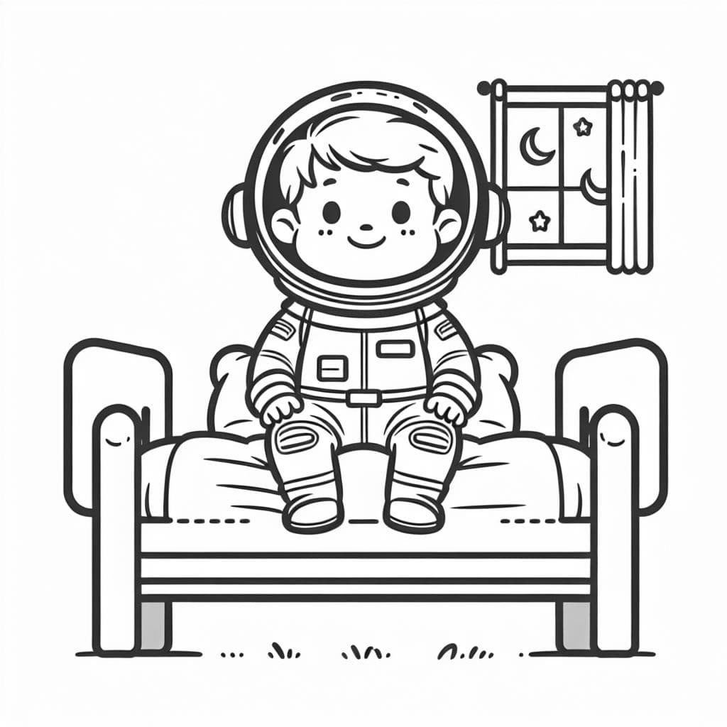 un niño en su cama con un traje de astronauta