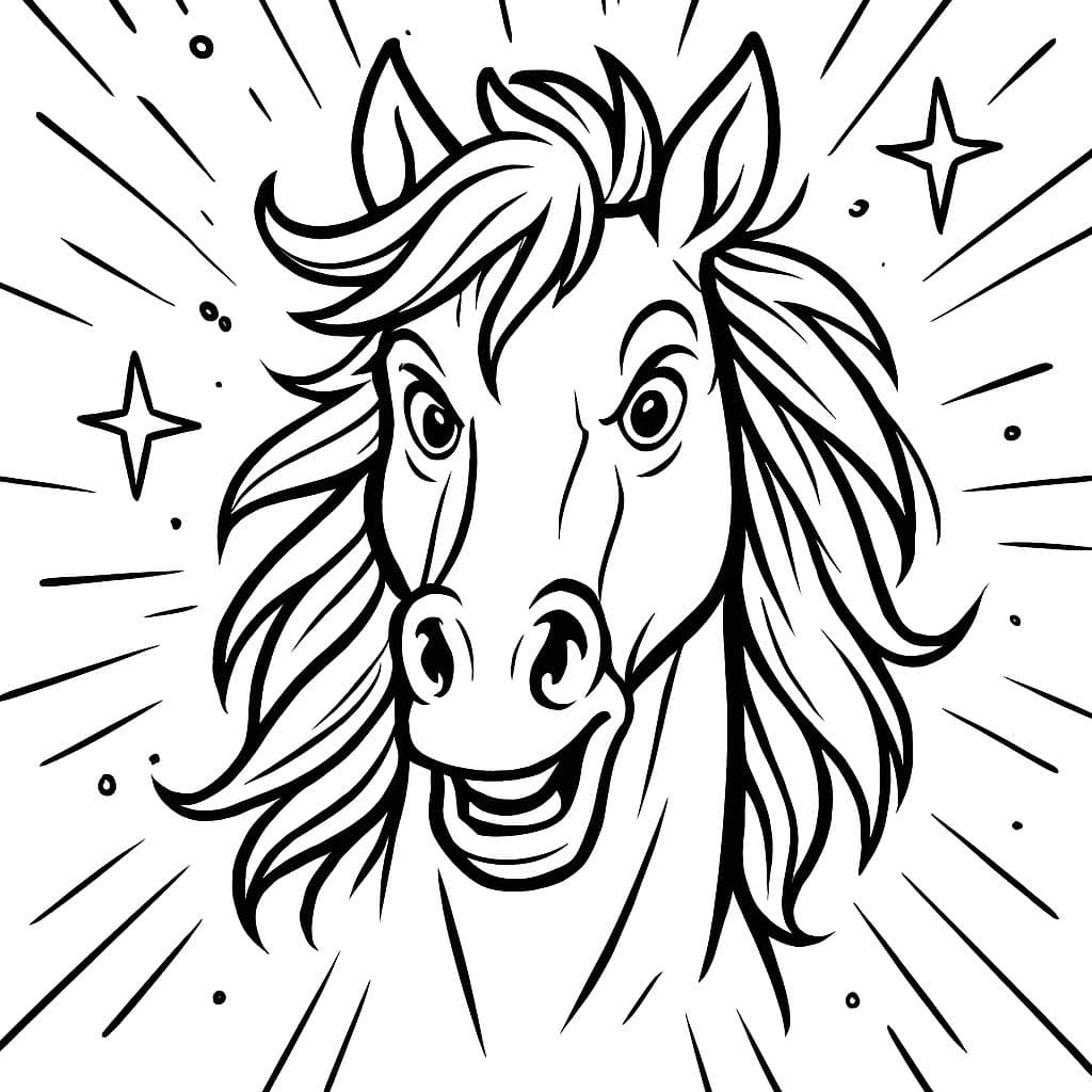 Cabeza de caballo de frente con crin a la derecha y a la izquierda