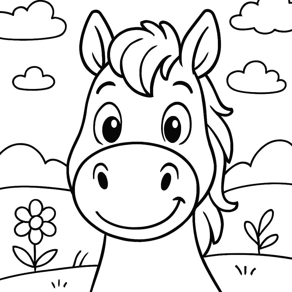 Cara de caballo simple vista frontal con la boca cerrada