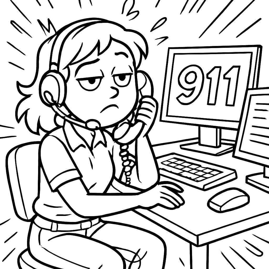 DESPACHADOR DEL 911 ATENDIENDO LLAMADAS Y PARECE ABURRIDO