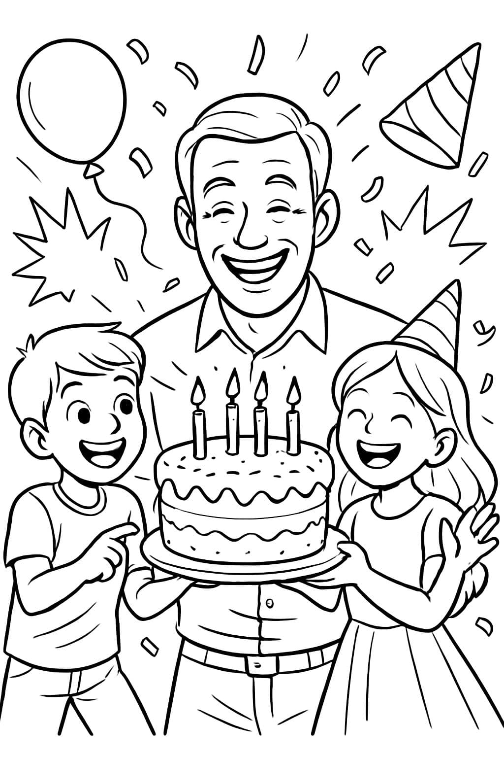 1 niño y 1 niña celebrando el cumpleaños de su papá