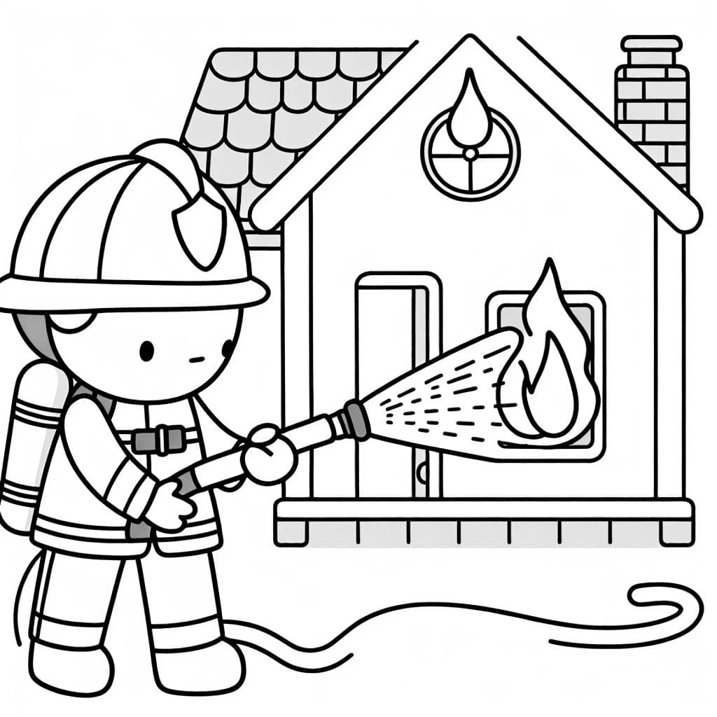 Ein feuerwehrmann der ein brennendes haus löscht