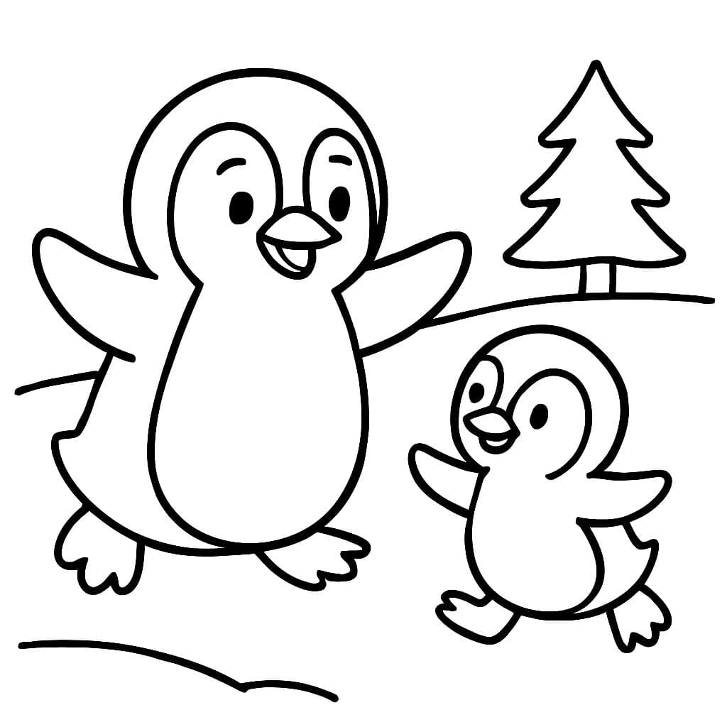 ein pinguin der mit seinem kleinen bruder pinguin fangen spielt
