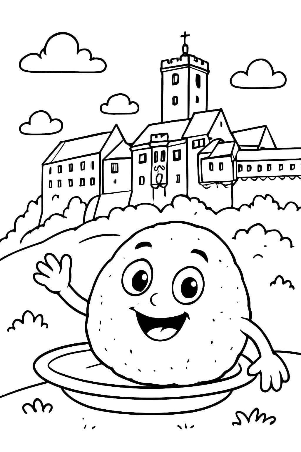 Bola de patata de Turingia frente a la Wartburg