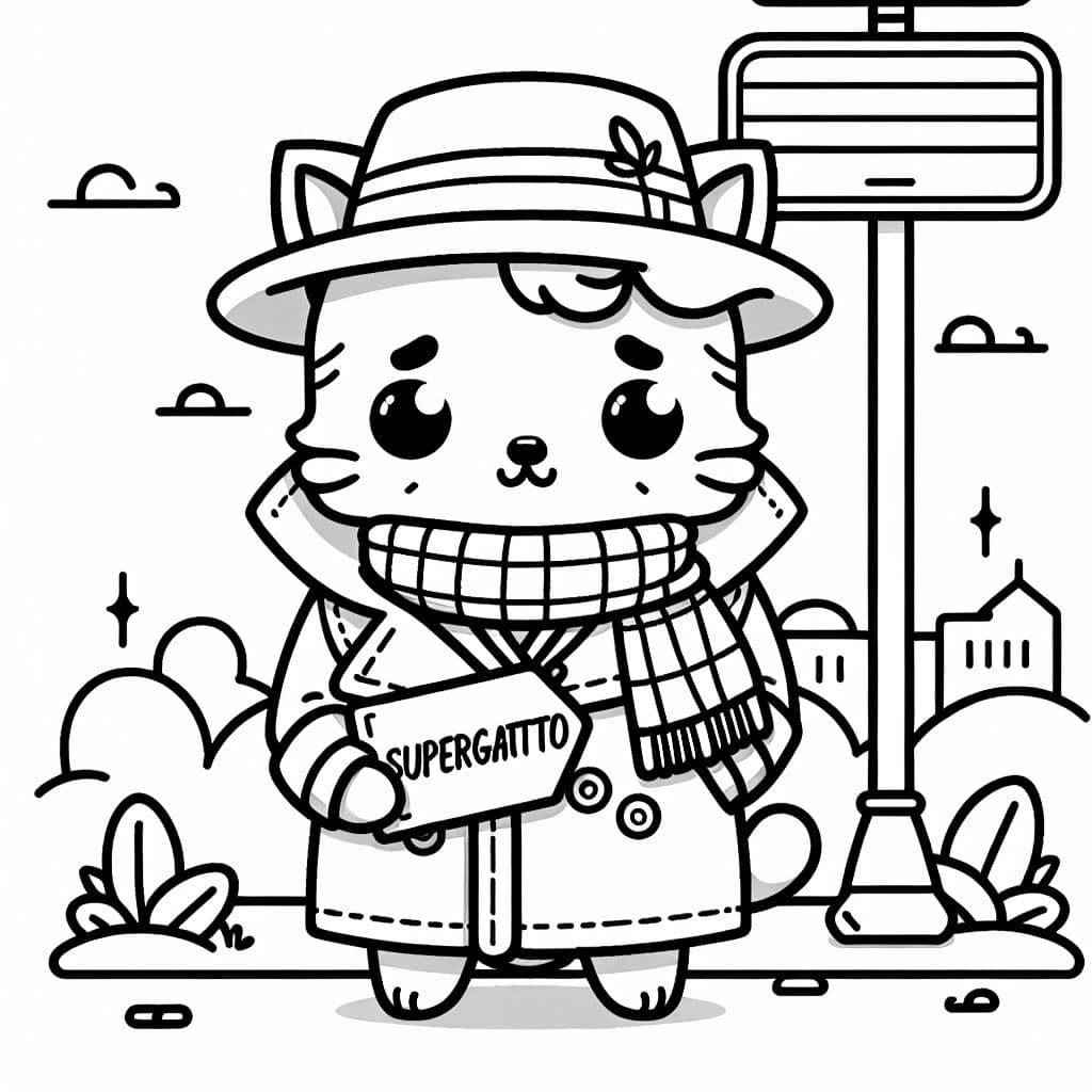un gato con un abrigo y un cartel que dice supergatto