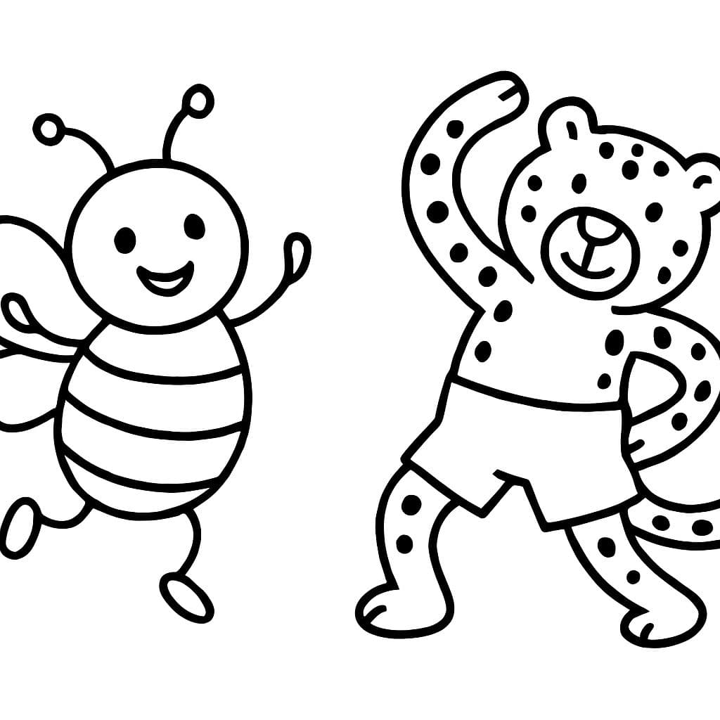 une abeille dansante et un guépard de gymnastique portant un short