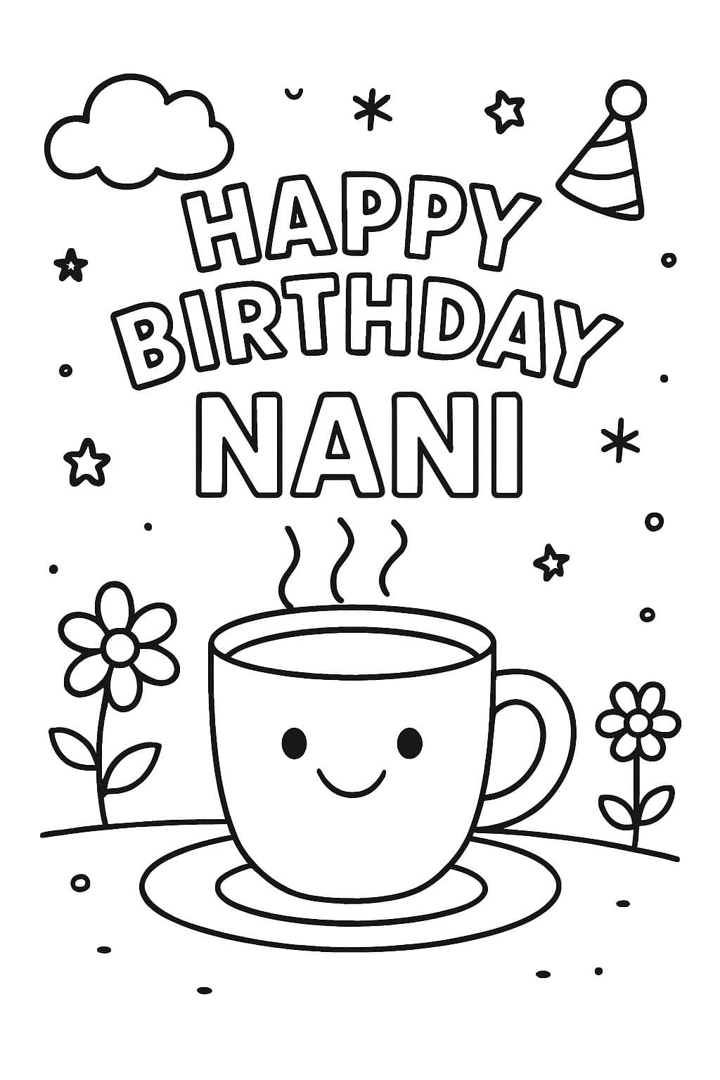 Una tarjeta de cumpleaños feliz para Nani con un café de cumpleaños. No necesita tener personas.