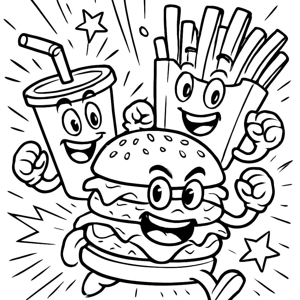 una hamburguesa doble con refresco y papas fritas