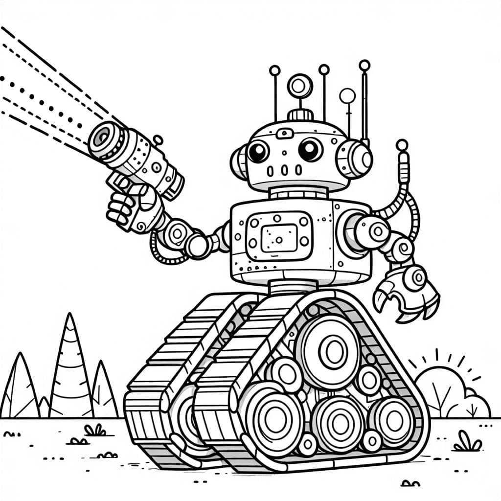 einen roboter mit kettenrädern und einem greifarm und einem laser-arm