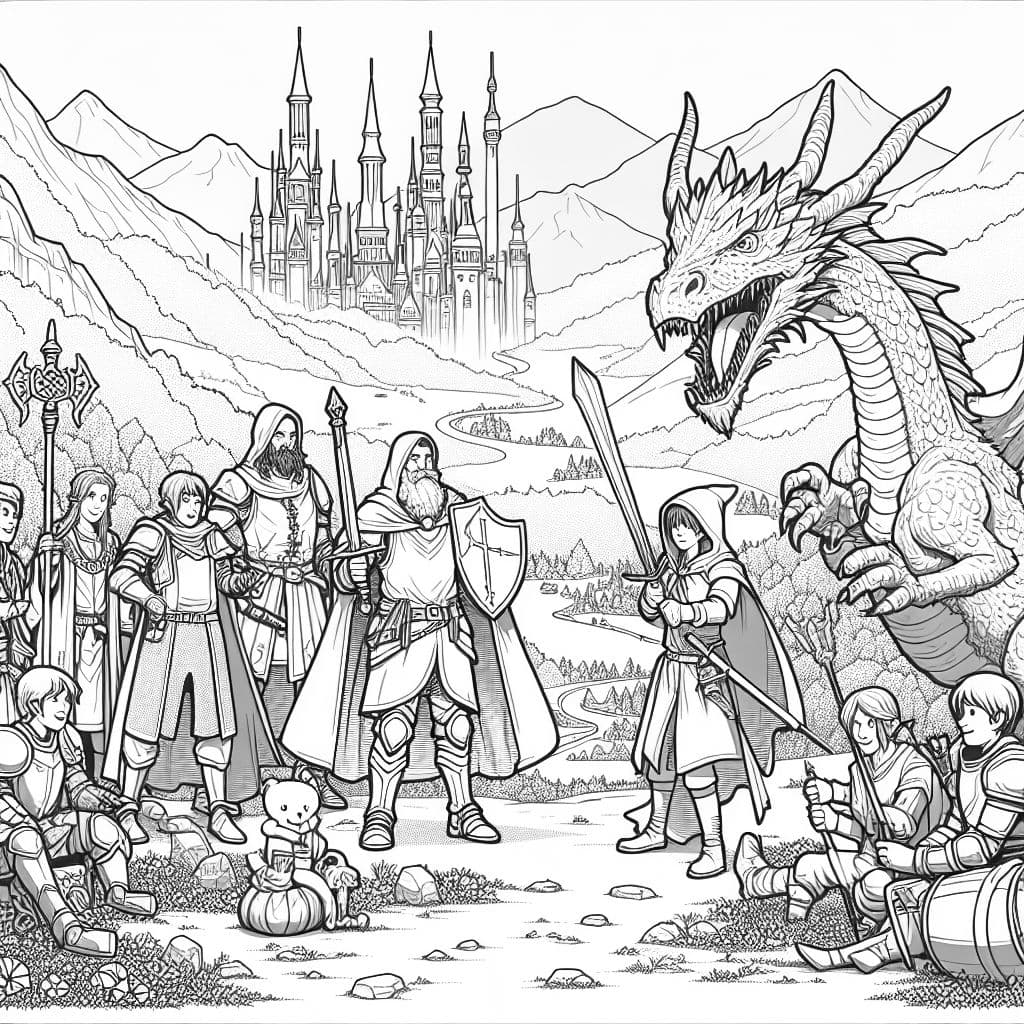 An epic adventure of fantasy heroes fighting. Dragon