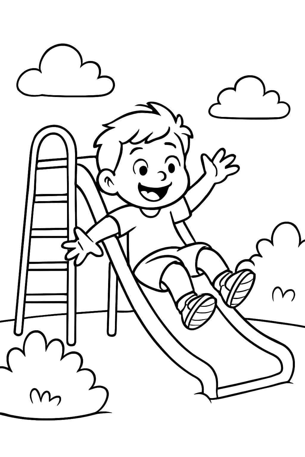 Enfant grimpant sur un toboggan par l'avant, sans utiliser les escaliers.