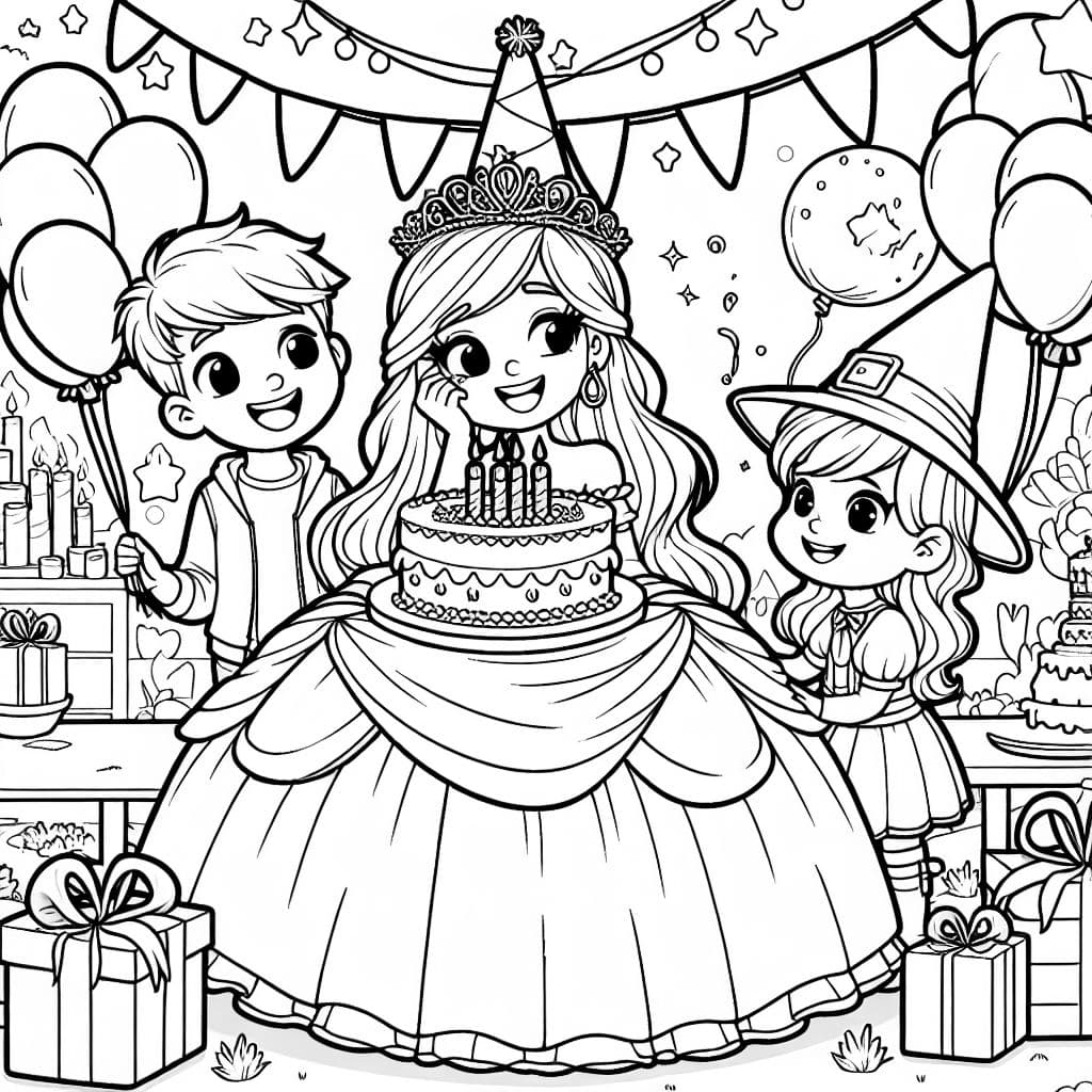 eine prinzessin und eine hexe feiern geburtstag ein junge besucht sie