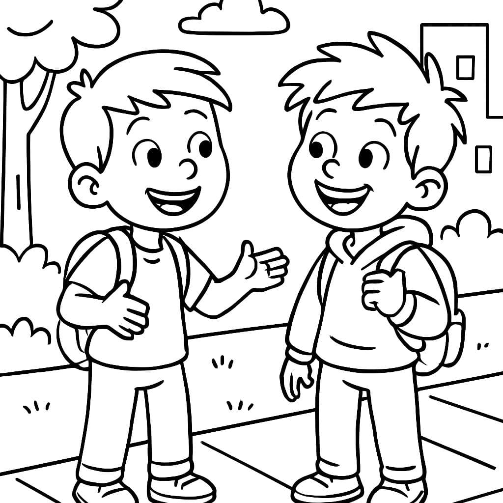 Dos jóvenes chicos de secundaria hablando sobre la vida.