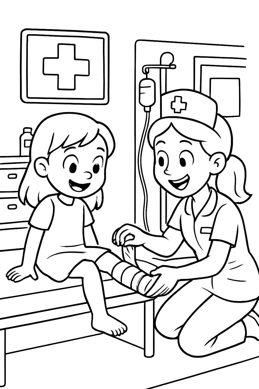 fille à l'hôpital se fait soigner à la jambe aux urgences