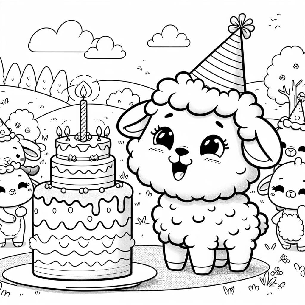 una fiesta de cumpleaños para un corderito con pastel