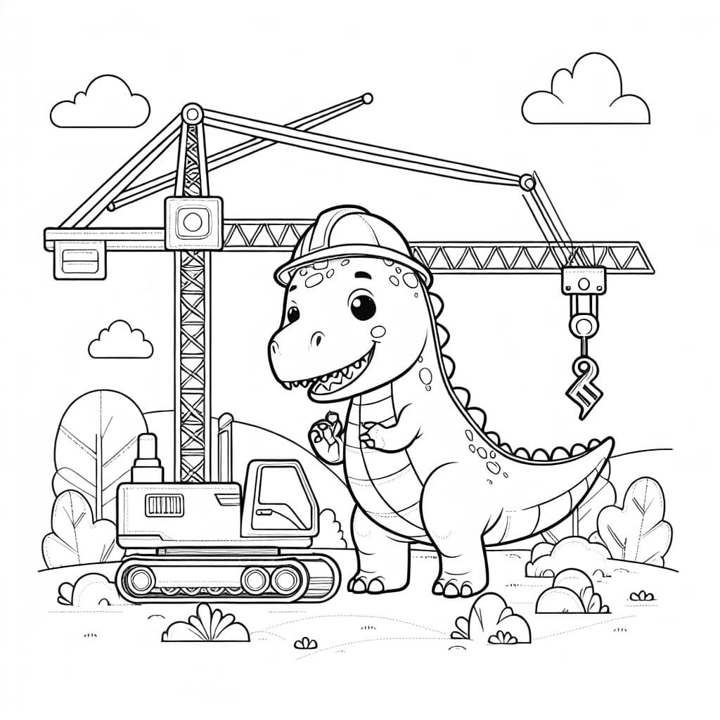 einen realistischen Dino, der einen Baustellenkran fernsteuert