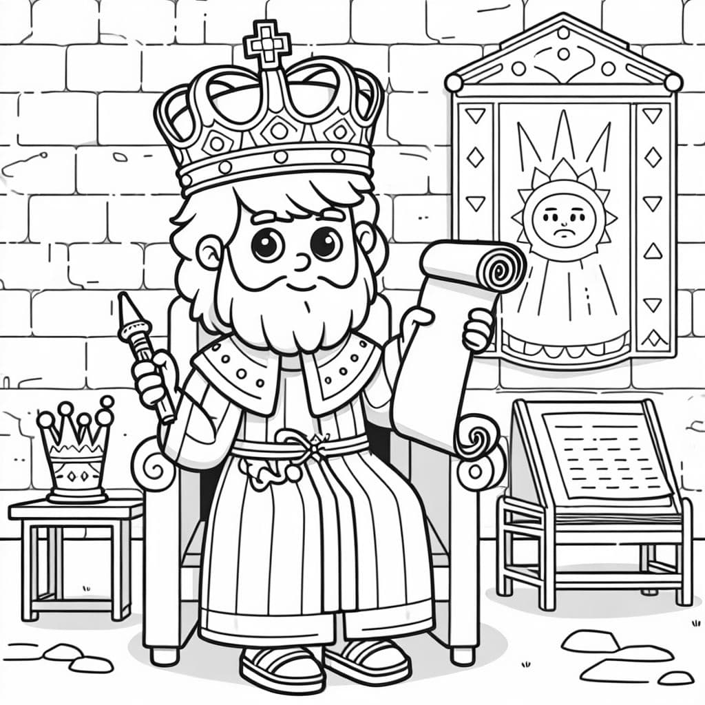 un rey israelita de 8 años sosteniendo un pergamino