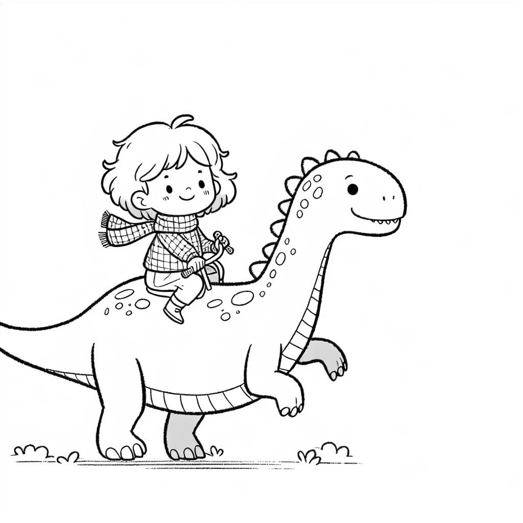 Ein Kleinkindmädchen reitet auf einem freundlichen Dinosaurier.