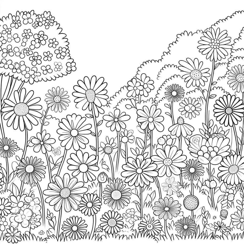 un prado de flores colorido con muchas flores grandes