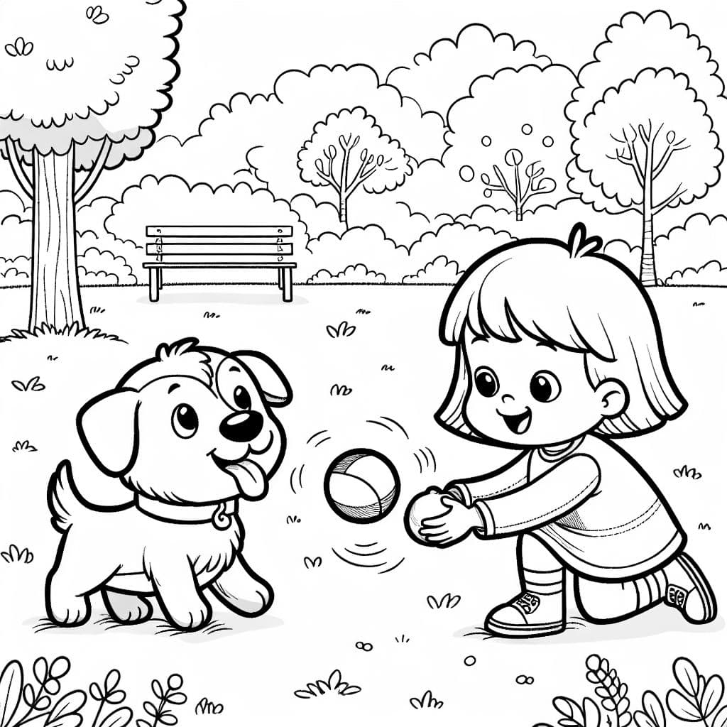 Un perro lindo jugando a buscar con una niña afuera