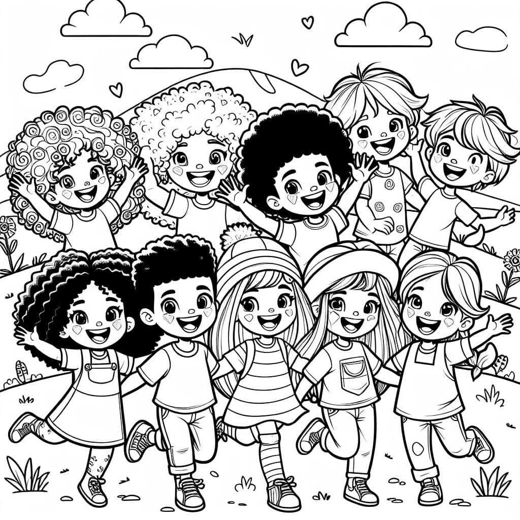 Groupe d'enfants avec différents types de cheveux bouclés.