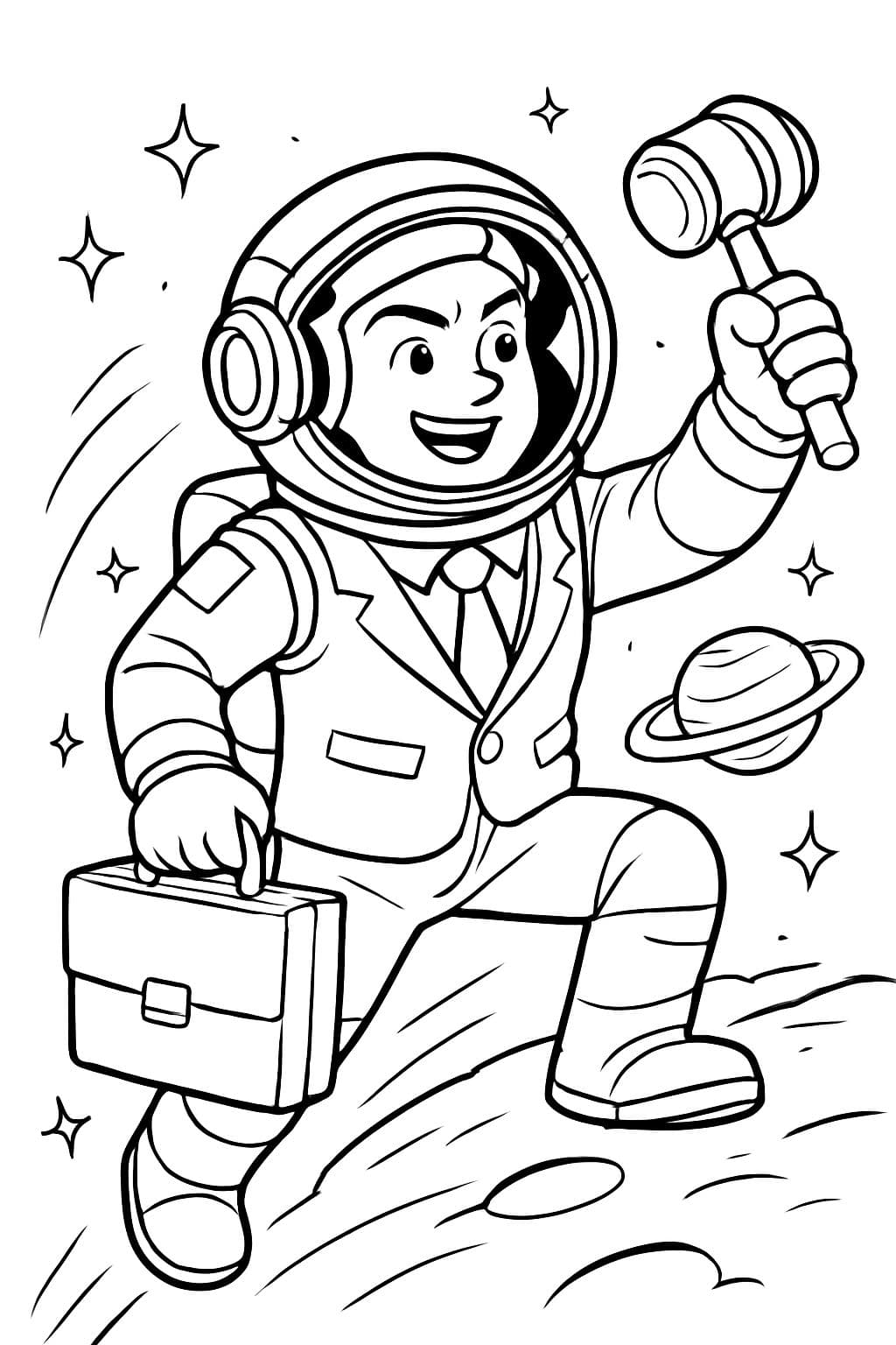 Ein Astronaut und Anwalt, der in einer Figur kombiniert ist.