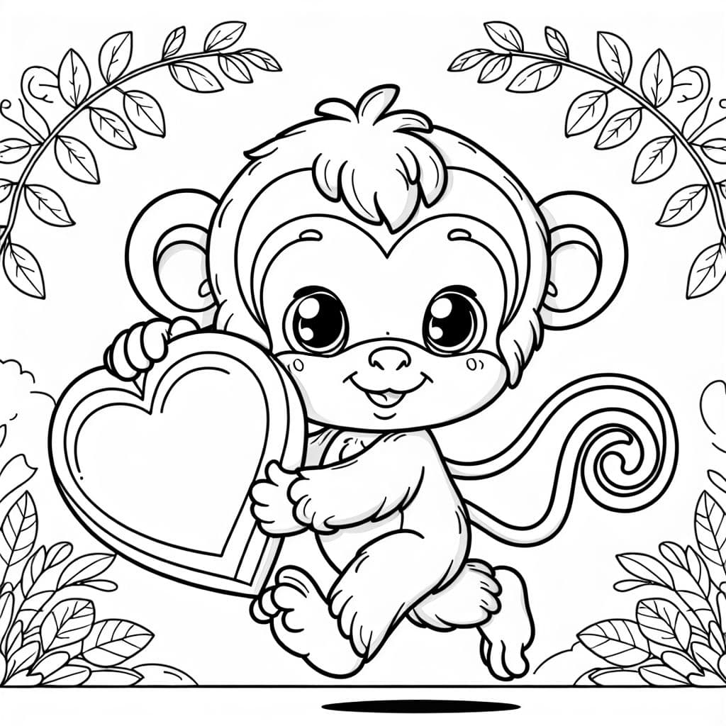 süßer kleiner Affe, der ein großes Herz trägt