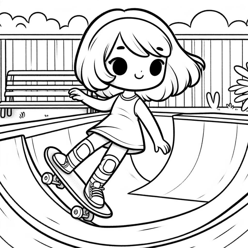 Mädchen mit Bob Haarschnitt am Skateboard fahren in einer halfpip