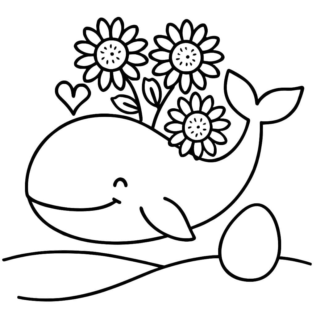 Une baleine avec des tournesols avec un œuf et sans strad