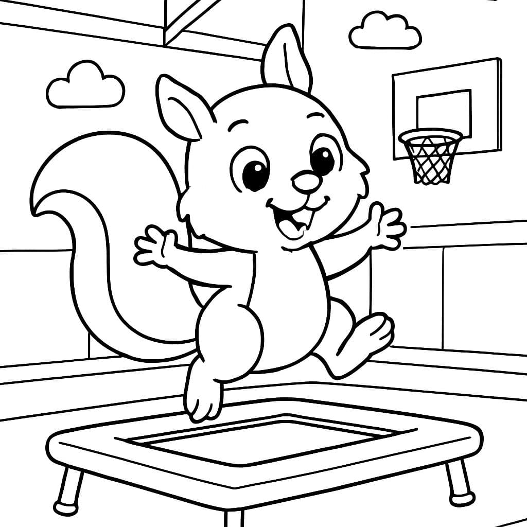 Ardilla saltando en un trampolín en el gimnasio