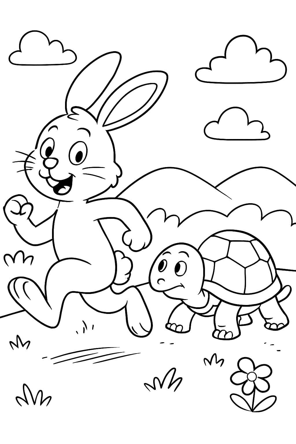 ein Hase, der läuft, und eine Schildkröte, die zurückbleibt