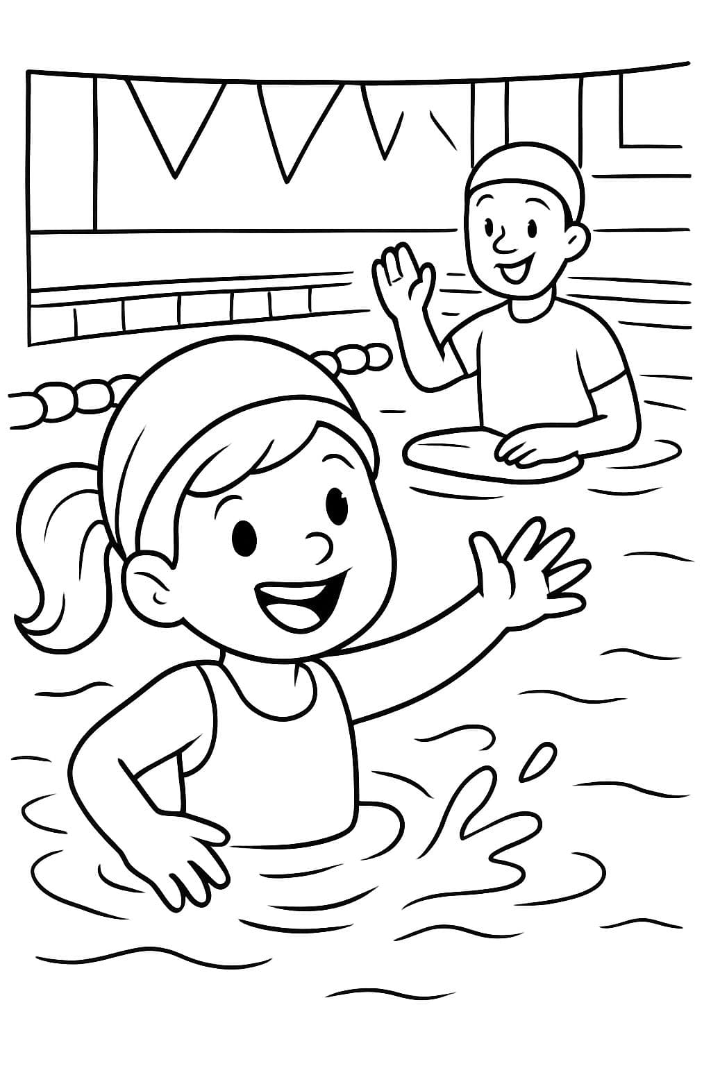 Una niña participando en una clase de natación
