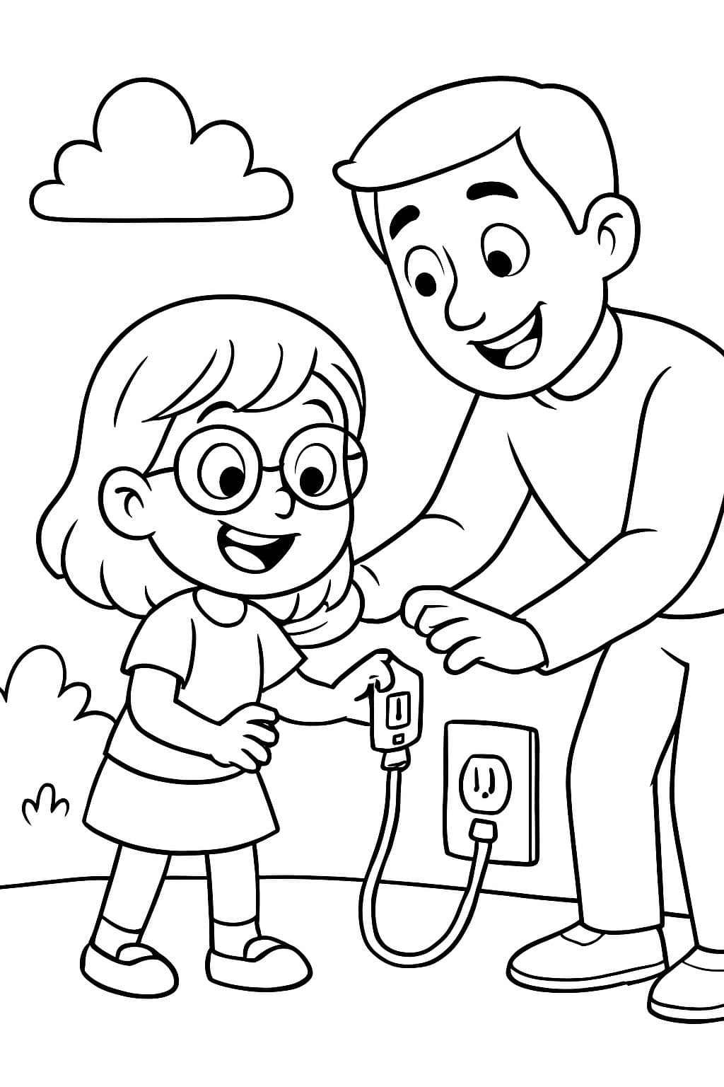 fille utilisant une prise de lumière avec l'aide d'un adulte