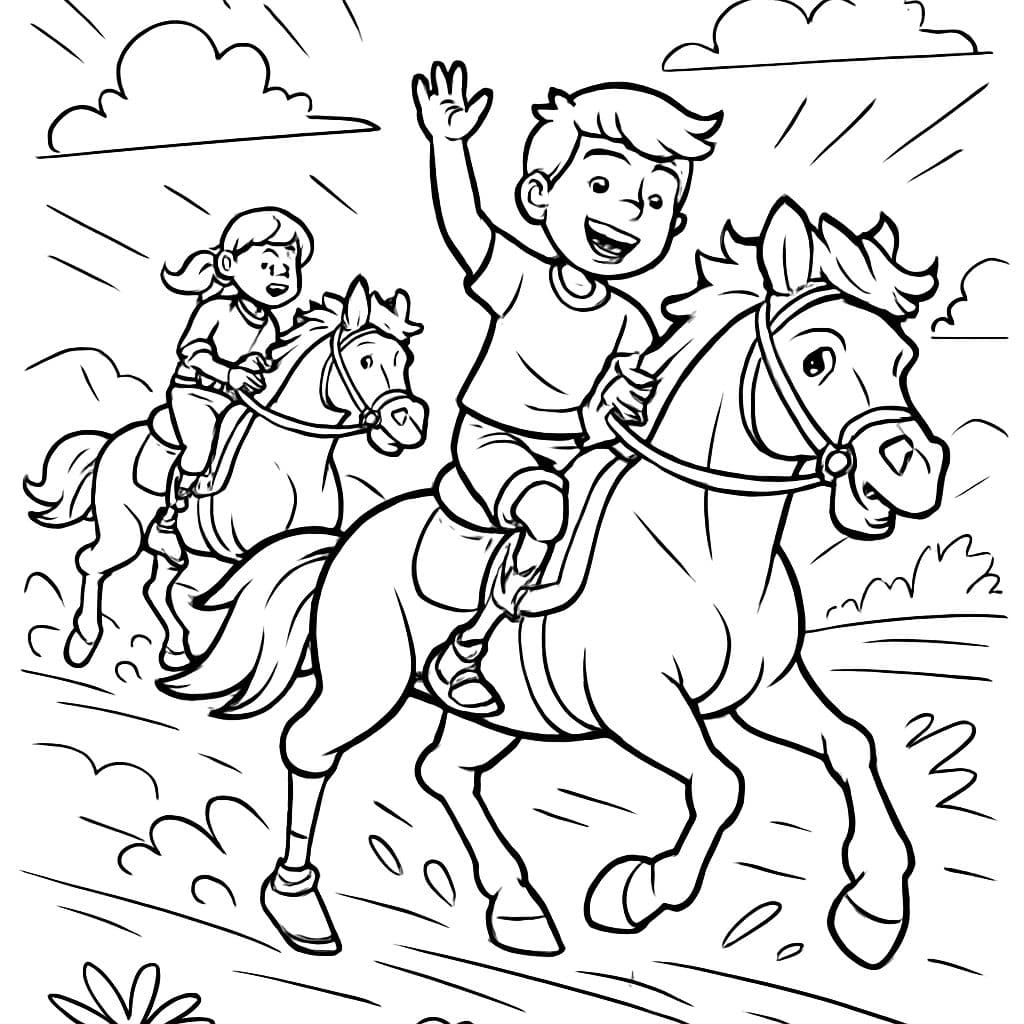 Enfants portant des jambes prothétiques montent des chevaux.