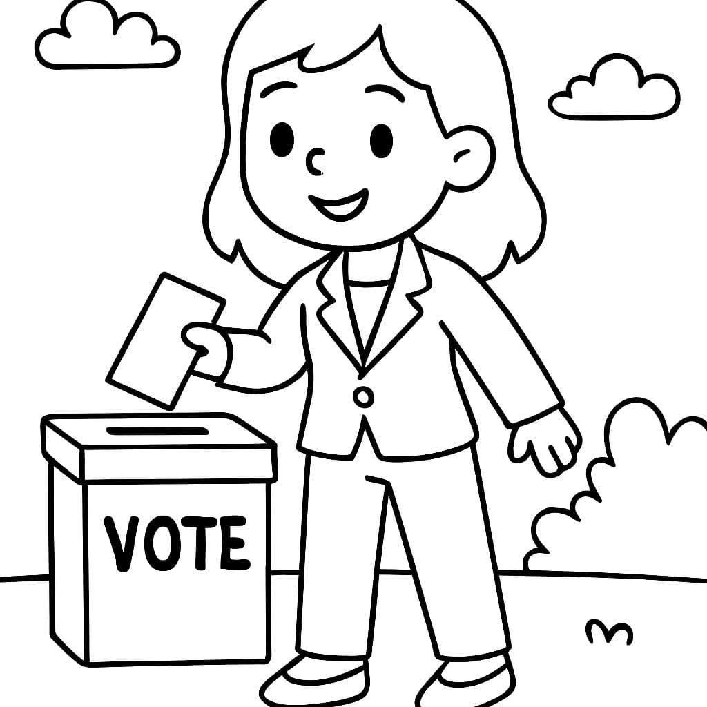 Una mujer con un traje de pantalón que está votando.