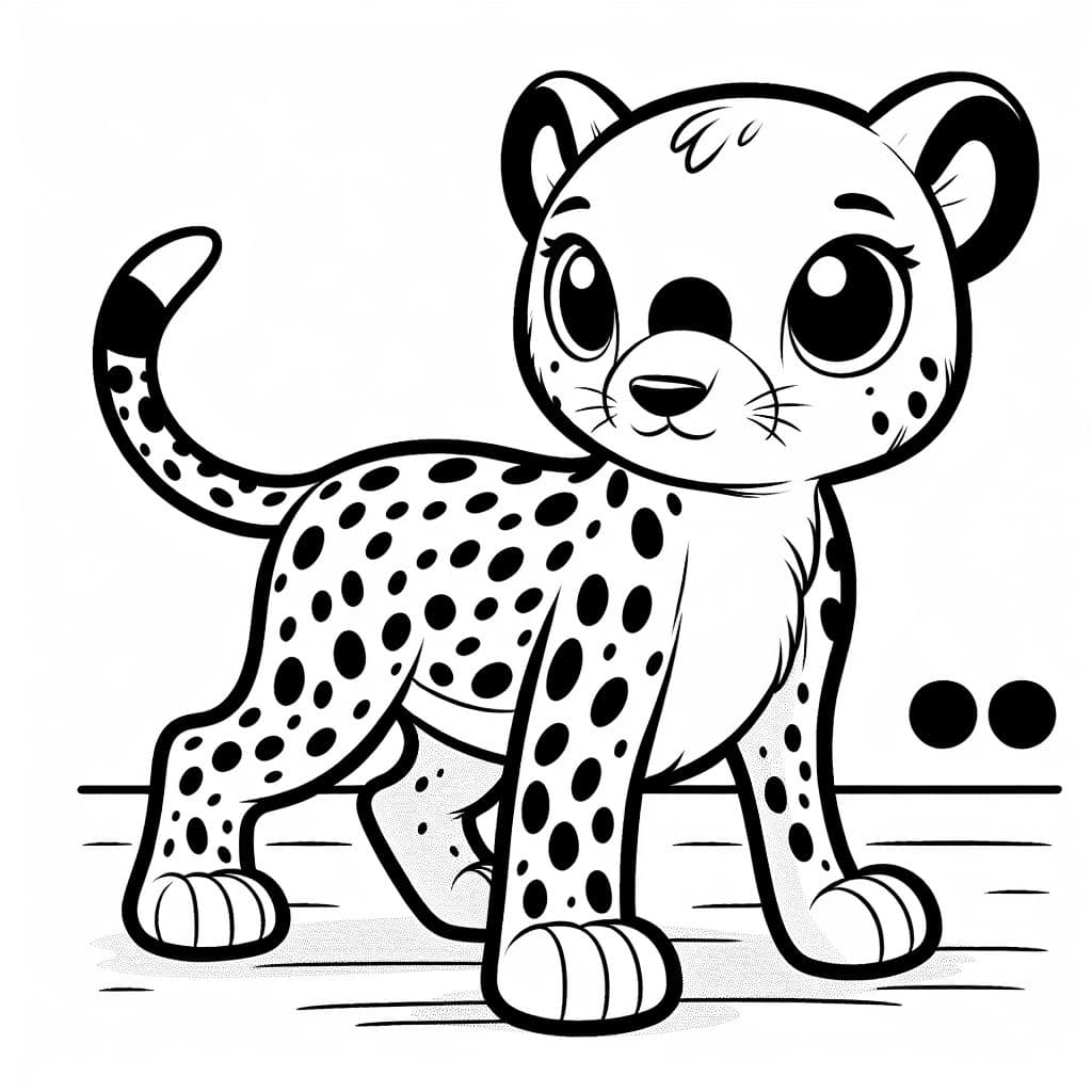 Un guépard est un félin rapide et élégant, connu pour sa vitesse et son corps mince. Cette page à colorier présente le guépard dans son habitat naturel.