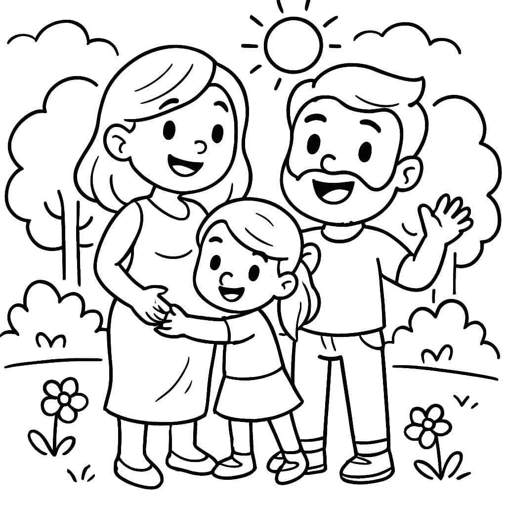 Familia niña, papá con barba y mamá embarazada