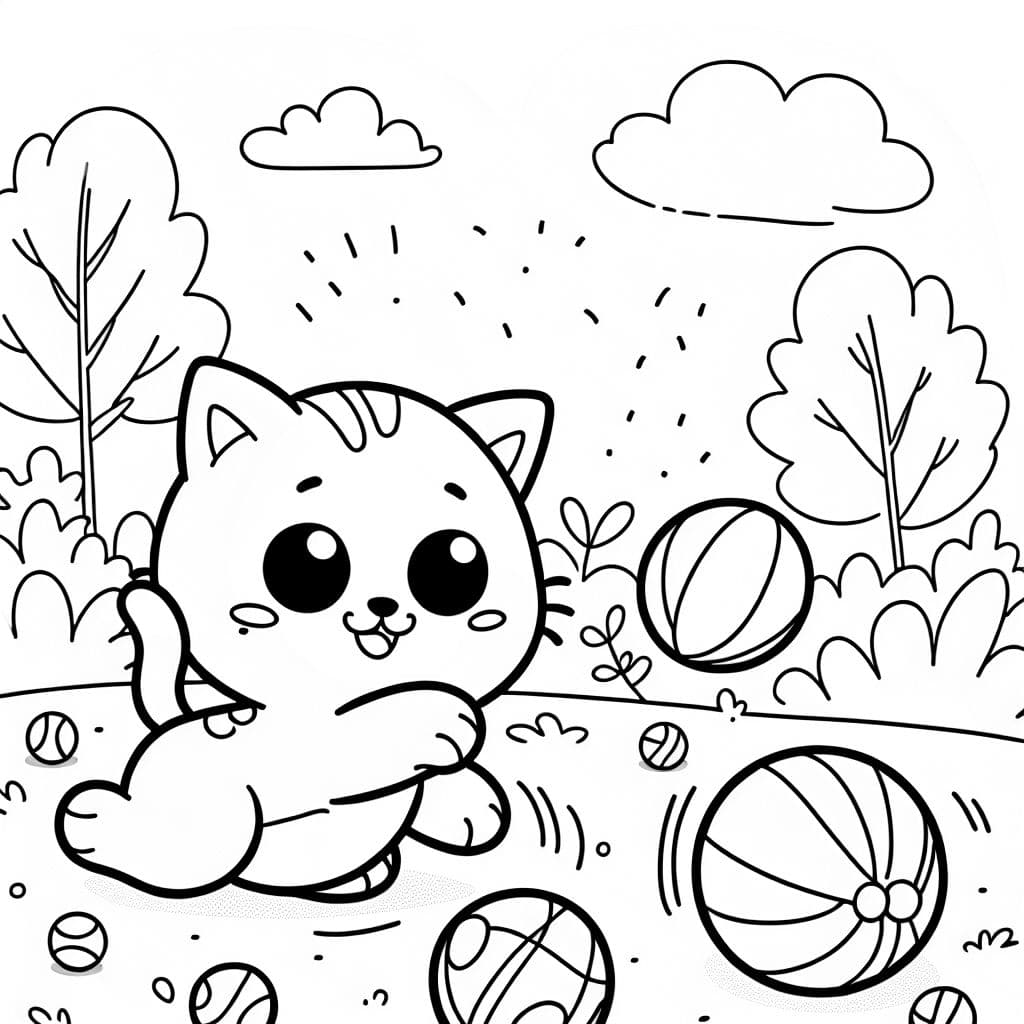 Gatito funky jugando con pelotas en el parque