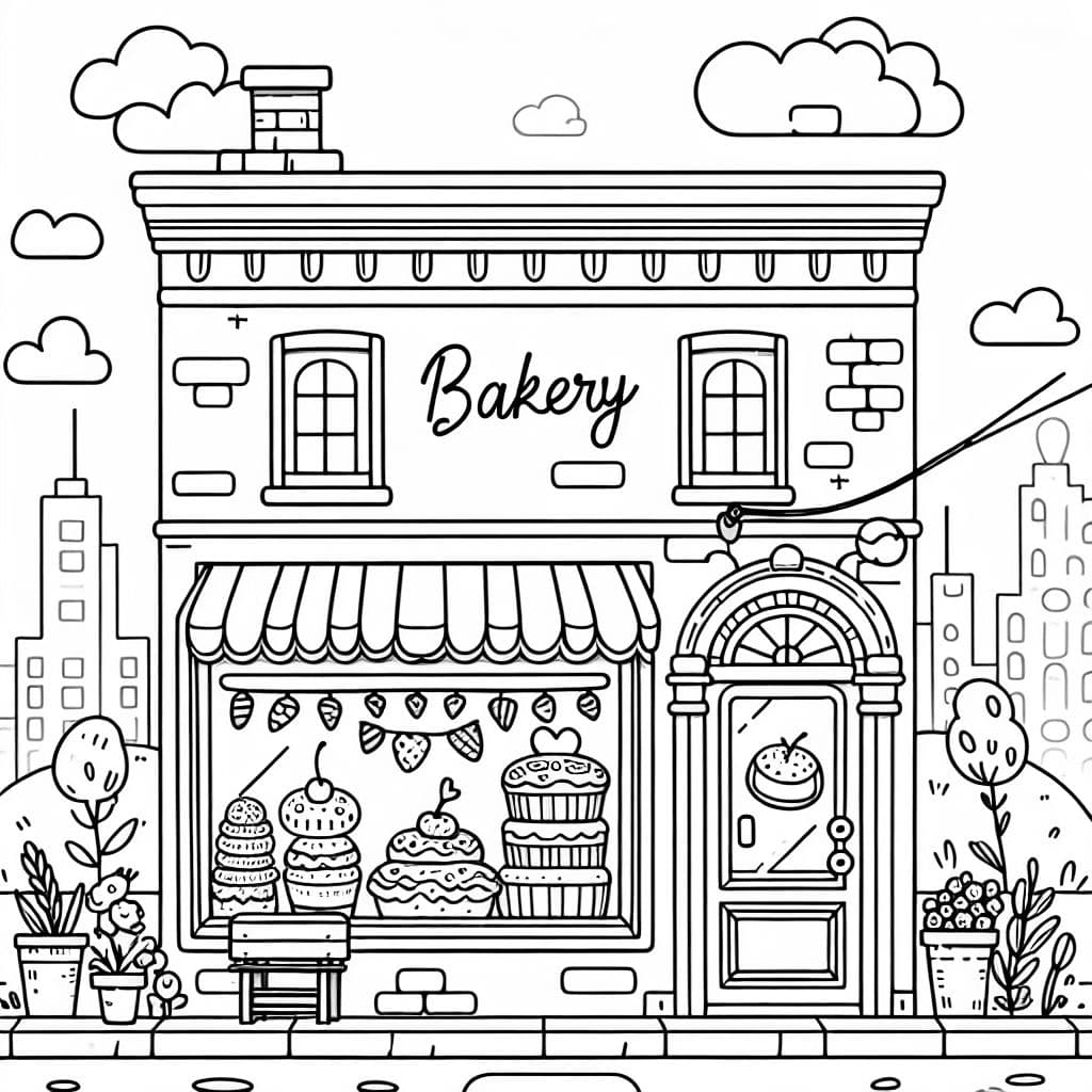 Une petite boulangerie avec des plantes. C'est un mélange d'une boutique de New York et d'une boulangerie de style cottage.