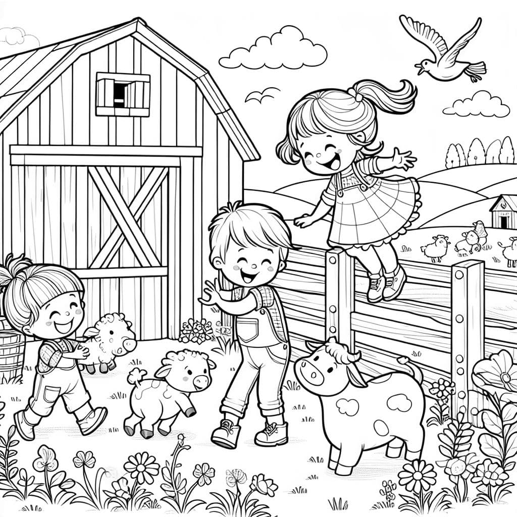 5 year old girl, 2 year old boy and 1 year old girl at a farm