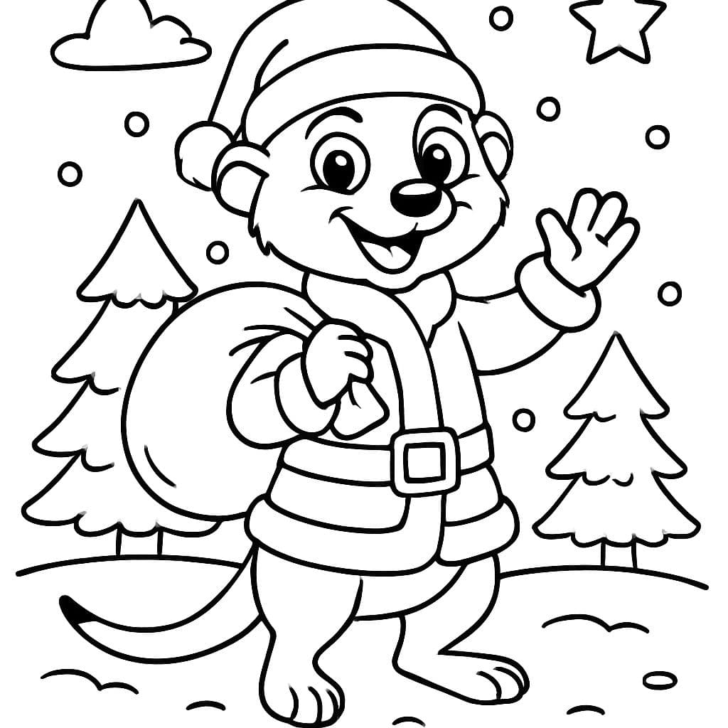 Erdmännchen als vollständiger Körper mit Weihnachtsmannkostüm