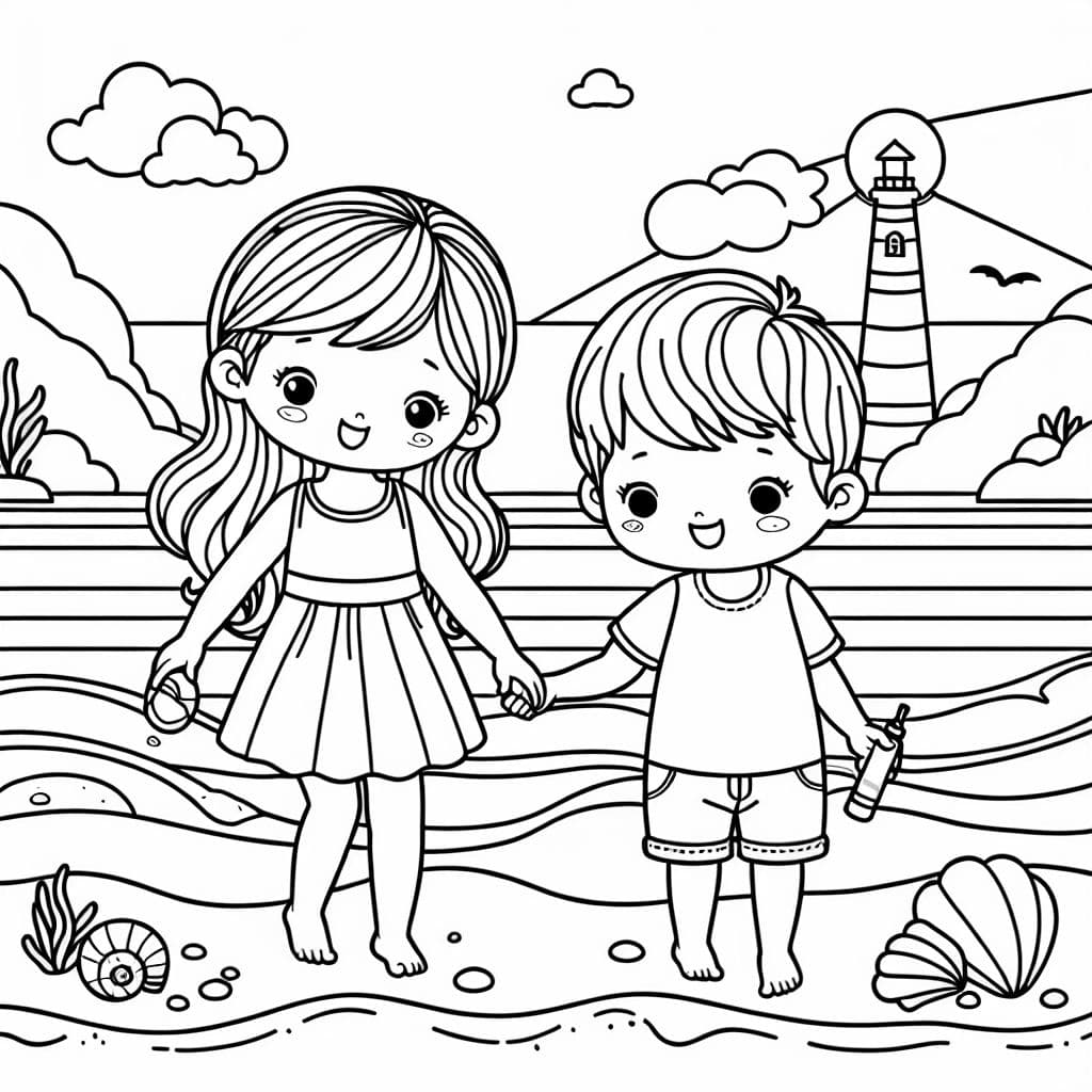 große Schwester mit kleinem Bruder Hand in Hand am Strand