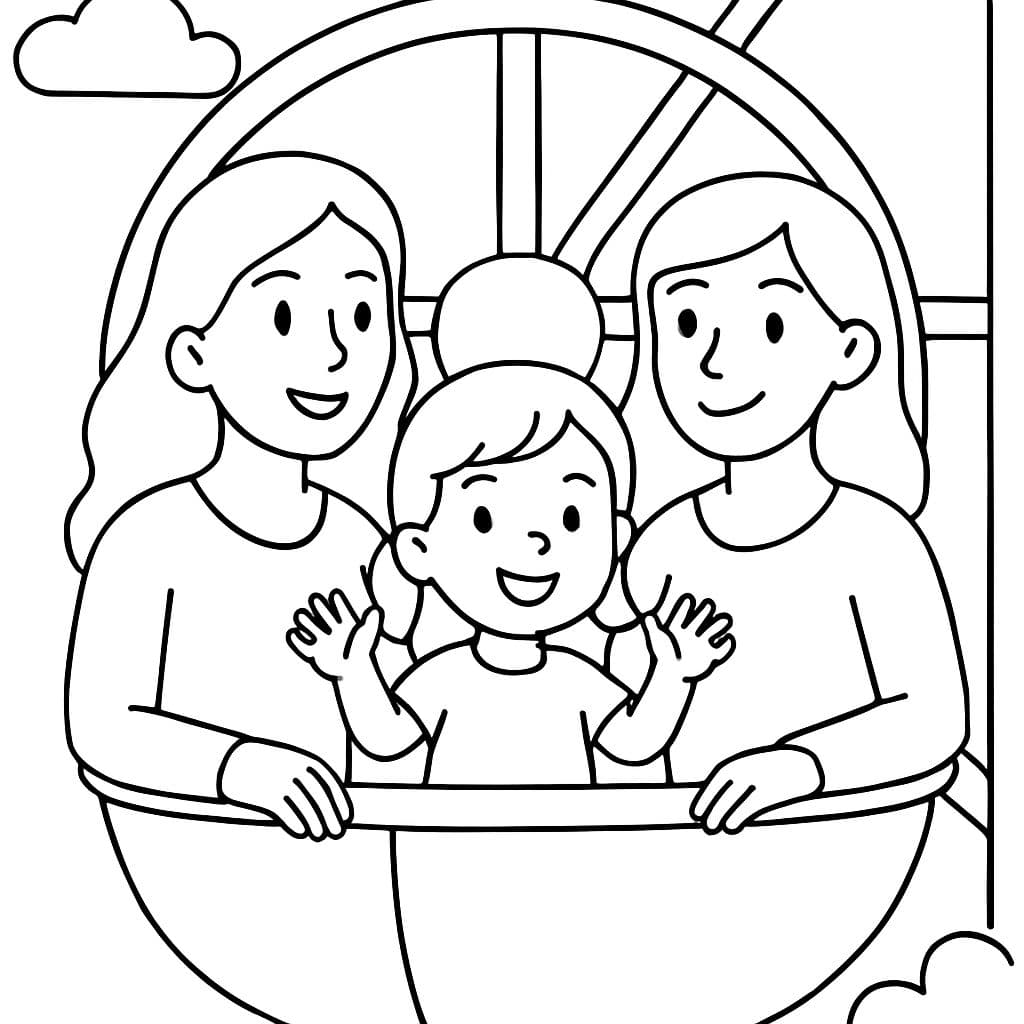 Una niña de 4 años con 2 mujeres en una noria